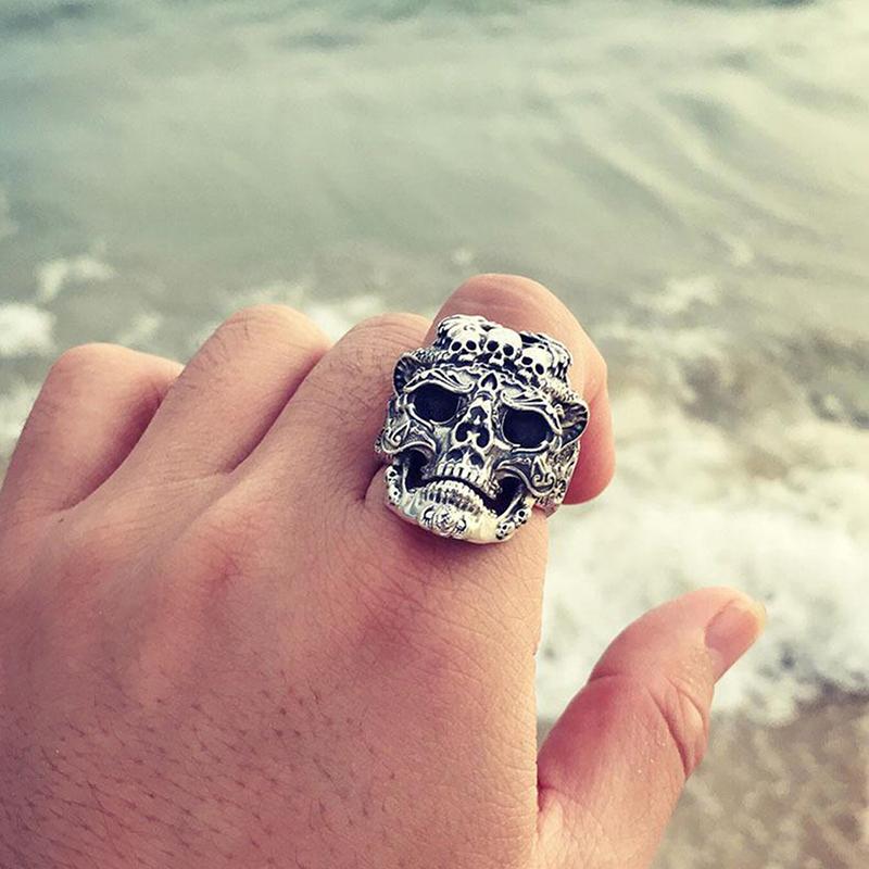 Vintage Gothic Calvarium Skull Punk Ring Men Halloween Jewelry Gift
