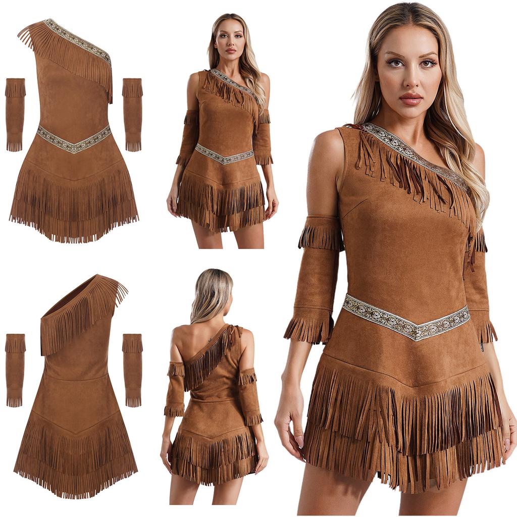 Женский комплект из 3 предметов для Хэллоуина, костюм индейской принцессы в стиле индейской девы