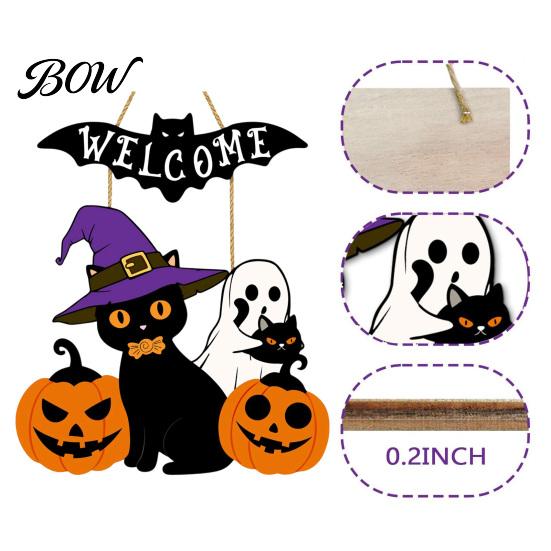 Halloween Gift for Friends Wooden Welcome Door Sign, Pumpkin Ghost Bat Hanging Decor Yard, Home Party Entrance Rustic Wood Art Sign
