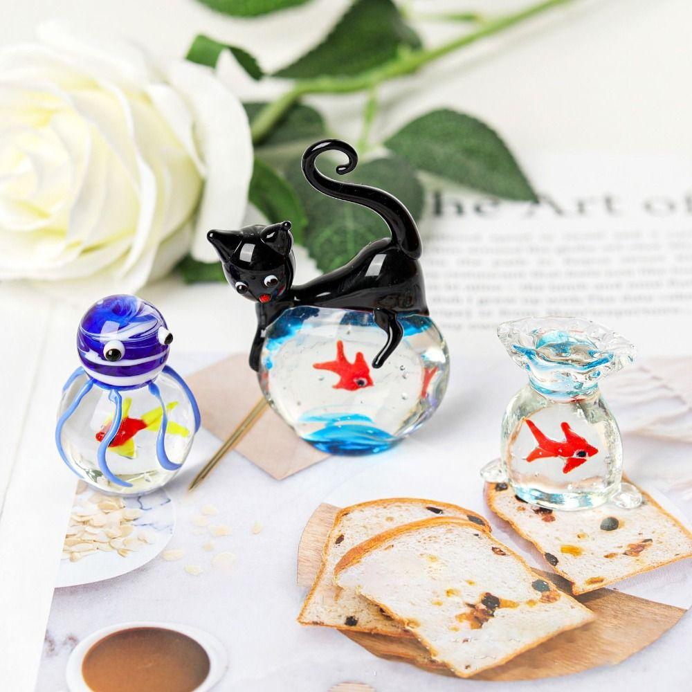 Home Decor Mini Pocket Fish Ornaments Tabletop Ornament Living Room Black Cat Ornaments Office Desktop Glass Fish Delicate