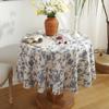 Small Round Tablecloth Ins Wind Cotton Linen Blue Printed Tablecloth Retro Blue Flower Tea Table Cover Cloth