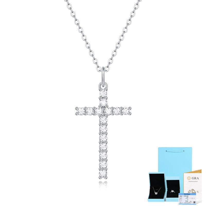 Bague Ringen S925 Серебряный кулон с муассанитом и крестом веры, модное ожерелье с ключицей, подарочные аксессуары