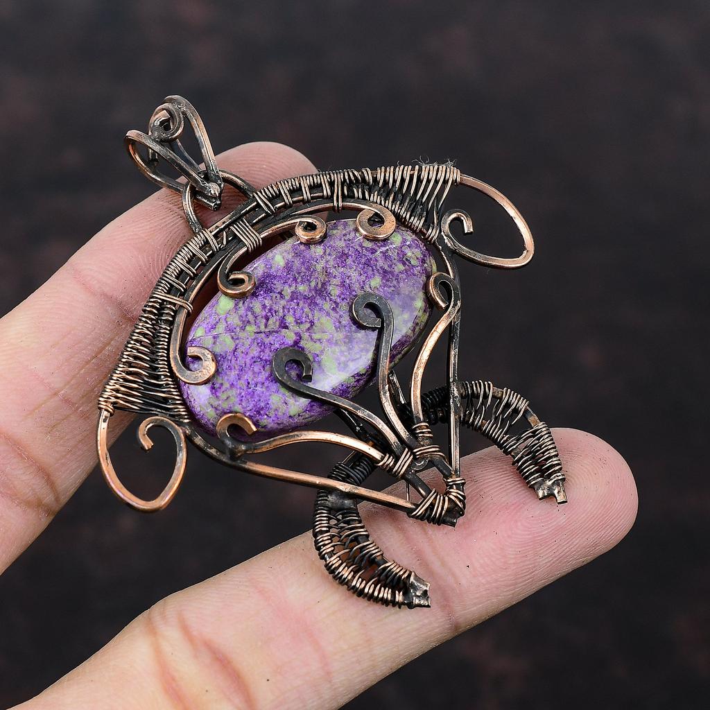 Purpurite Pendant Copper Wire Wrapped Pendant Handmade Women Pendant Copper Wire Wrap Tortoise Jewelry Genuine Gemstone Pendant Wedding Gift