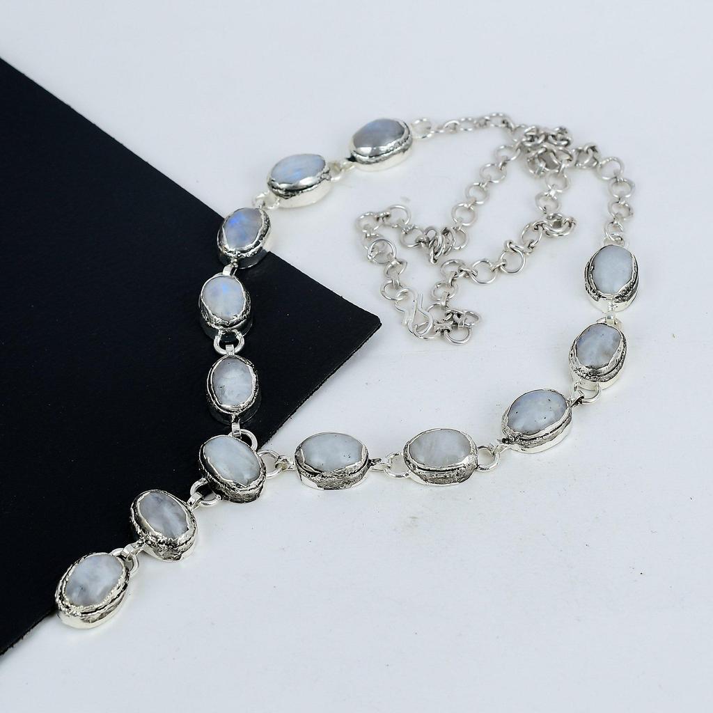 Радужный лунный камень драгоценный камень ручной работы 925 стерлингового серебра ожерелье, радужное лунное серебро ожерелье для жены, унисекс ожерелье, подарок