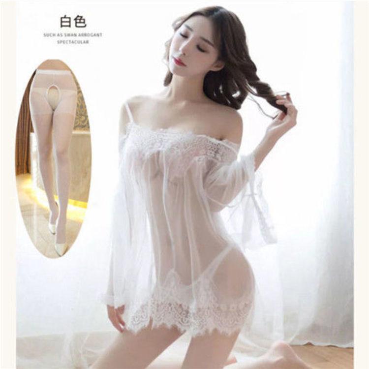 Sexy lingerie women are extremely tempting to flirt super saucy large size transparent lace suspender skirt free suit