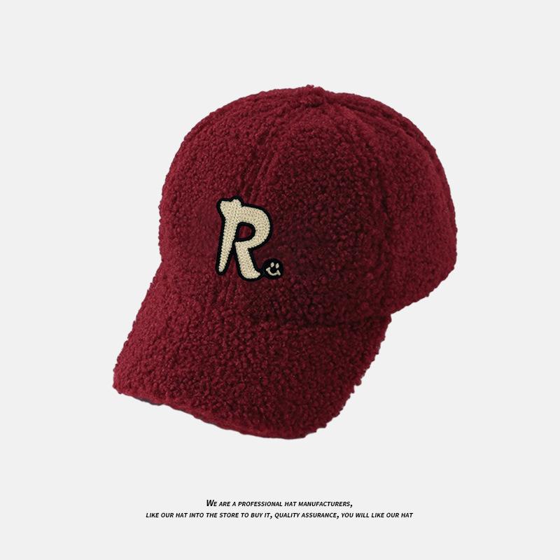 Шляпа Женская Осенне-зимняя Буква R Пара Универсальная Защита от холода Бейсболка Овечий вельвет Толстая Теплая Широкополая Кепка с козырьком для Мужчин