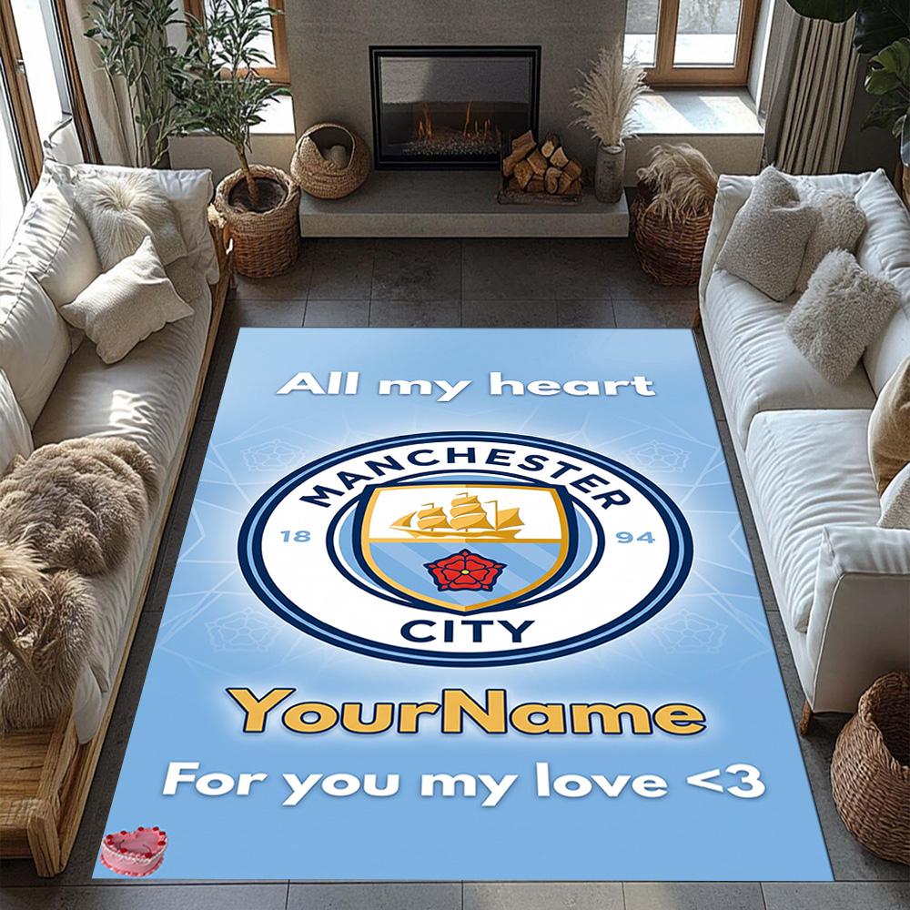 Manchester City Customizable Name Area Rug Perfect for Hallway Outdoor Living Rooms Playrooms Anti-slip Rug Decorate Offices Birthday/Christmas Gift