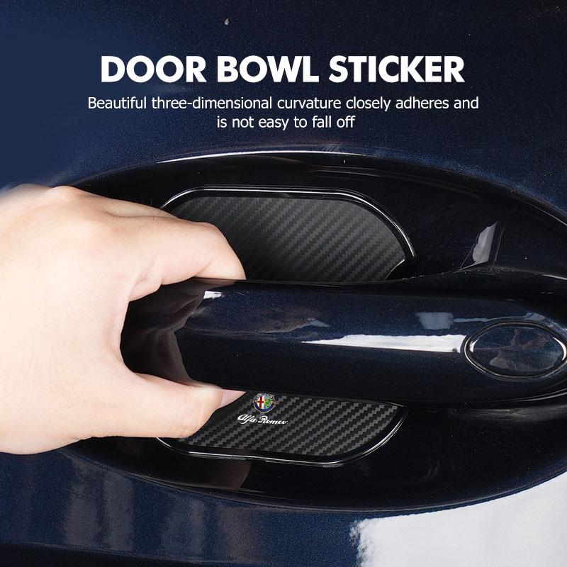 2026 Hot Alfa Romeo 4PCS Carbon Fiber Car Door Handle Protection Sticker Emblem Accessories For Alfa Romeo Giulietta GT 159 147 