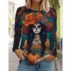 Sugar Skull Pattern Womens Long Sleeve Shirt Day of the Dead Shirts Summer 3D Printed Tops Y2k Gothic Style Women's Clothing