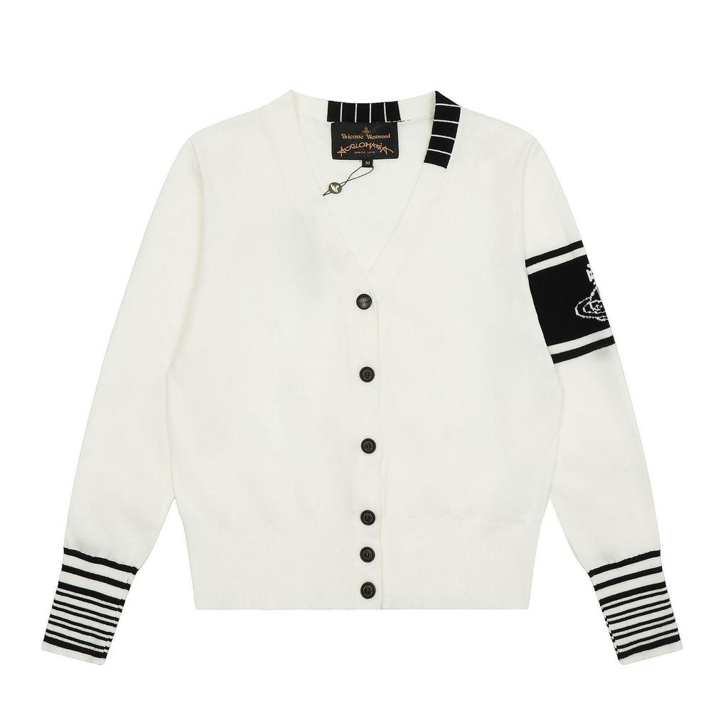 25SS Тонкий вязаный свитер Vivi Saturn с вышивкой и воротником-жабо - Корейская весенне-осенняя коллекция