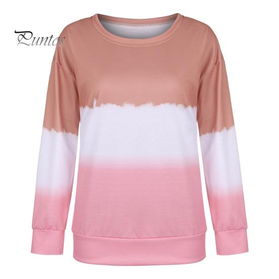 Женские топы свободного кроя весна-осень в стиле дорожных поездок футболка с принтом тай-дай градиентного цвета толстовка с круглым вырезом и длинными рукавами