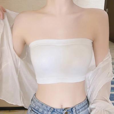Цельный летний сексуальный женский бюстгальтер без бретелек Push Up Bra нижнее белье Ice Silk Thin Seamless Word Sling черный белый топ-бюстгальтер