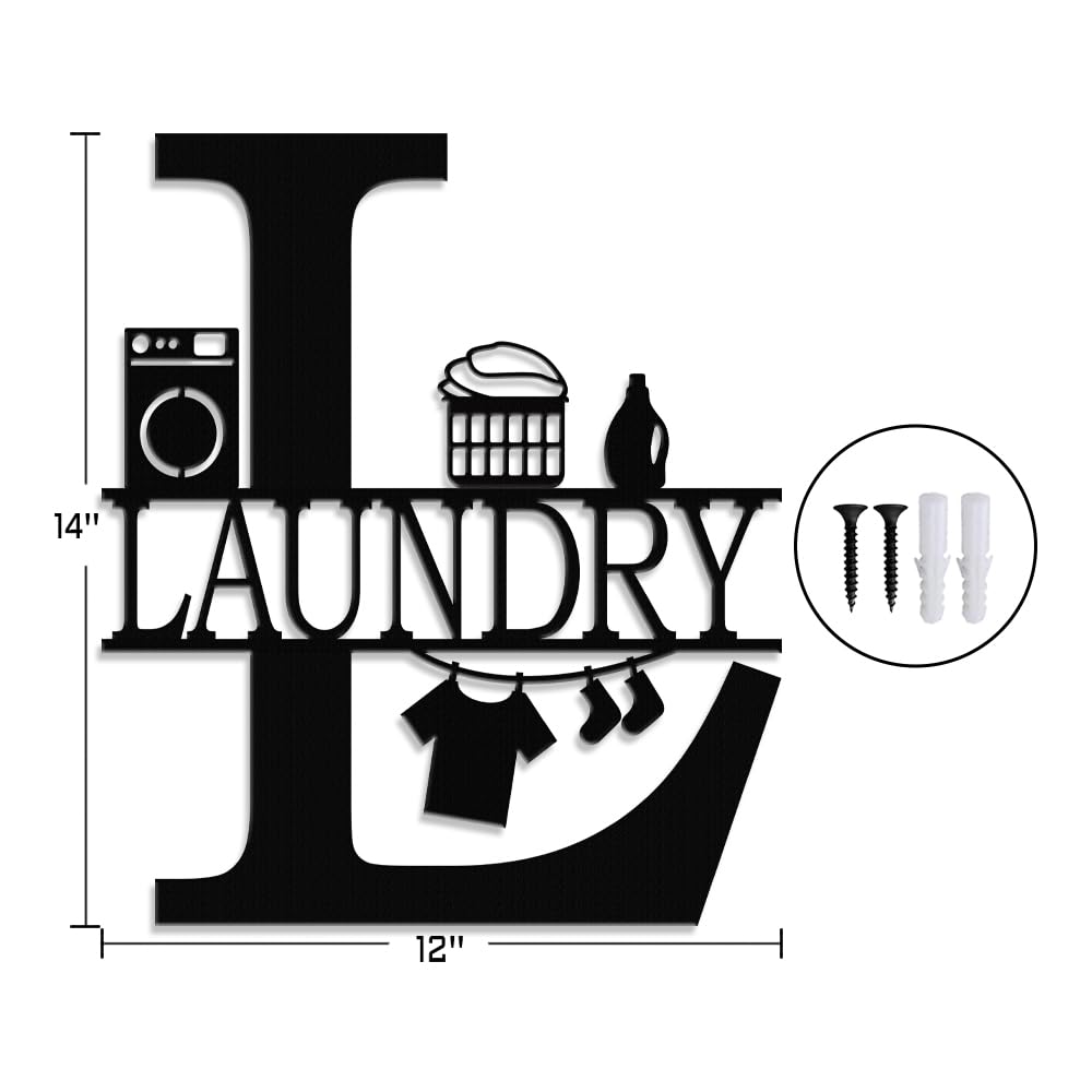 Laundry Room Decorative Logo Classic Metal Design (Black -30.5 × 35.5cm)