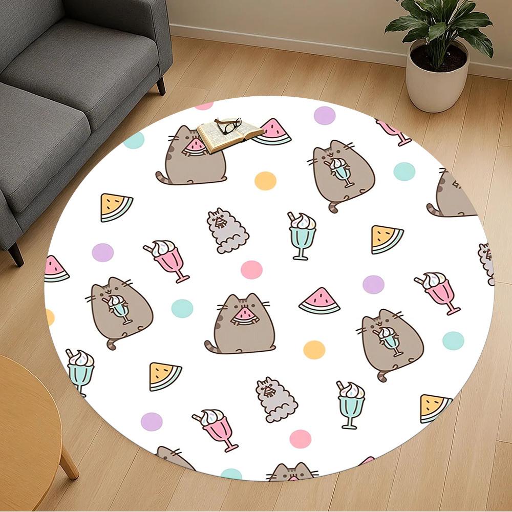 1pc cat ice-cream Round Chair mat Area Rug - Non-Slip, Floor Mat for Office, Bedroom, and Indoor Decor c1118129