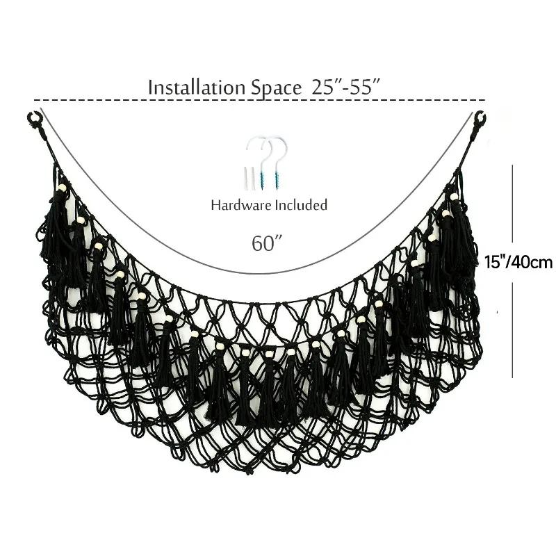 Plush Toy Wall Hanging Net with Tassels Bohemian Hanging Net Handmade Cotton Rope Kids Doll Hammock Organizer Nursery Playroom