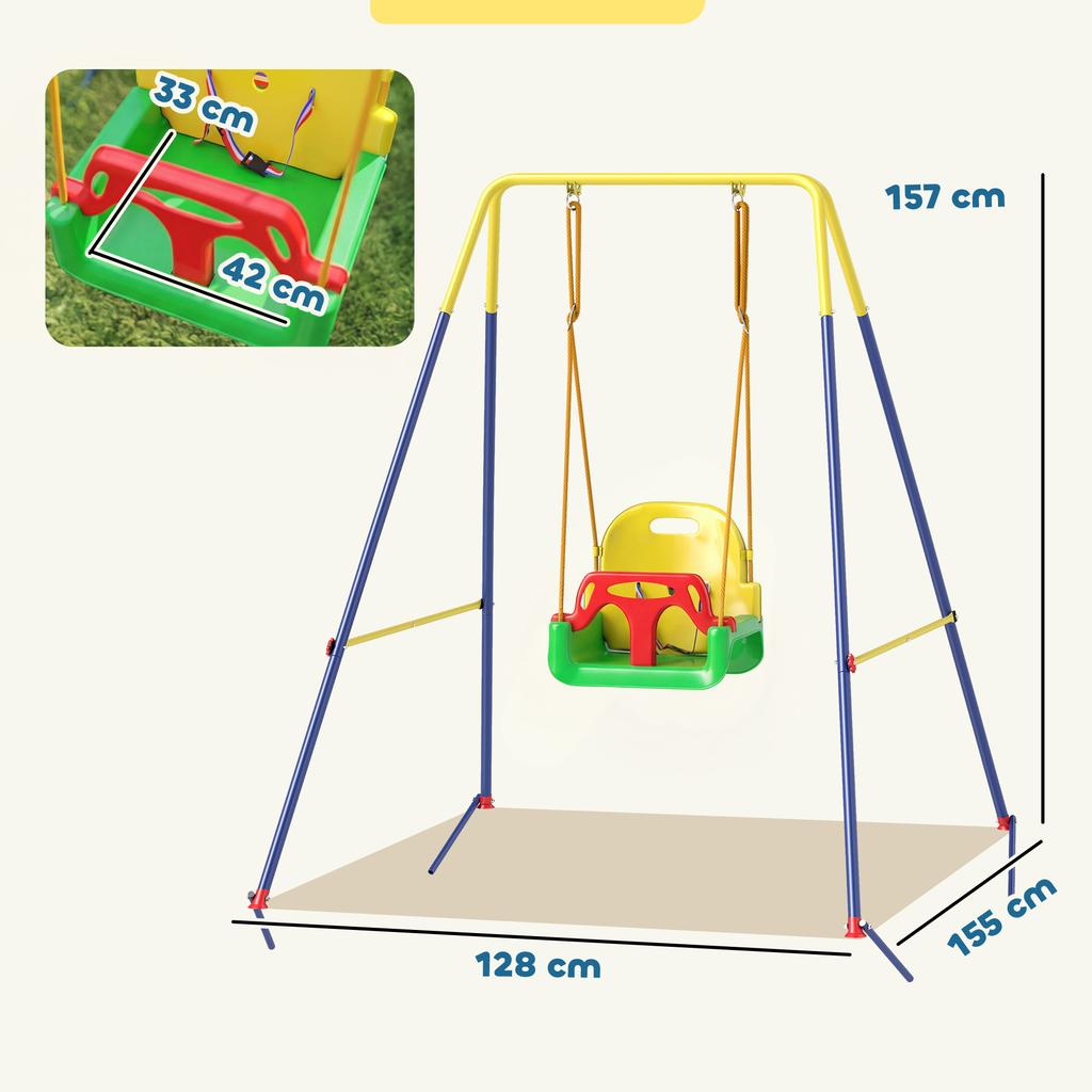 Adjustable Garden Swing for Children with Backrest and Barrier, in Steel and PP, 128x155x157 cm, Green