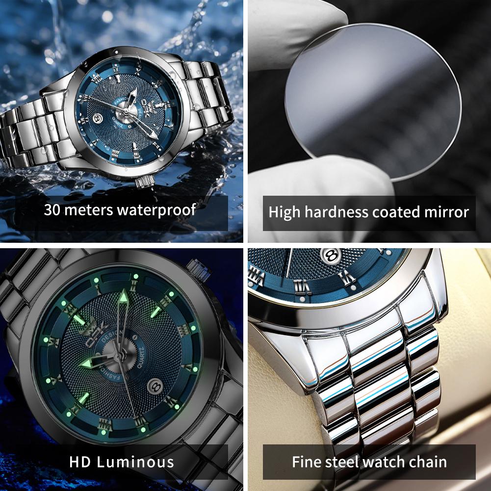 OPK 6056 Fashion Quartz Watch For Men Roman Scale Stainless Steel Waterproof Calendar Window Luminous Waterproof Watch For Men