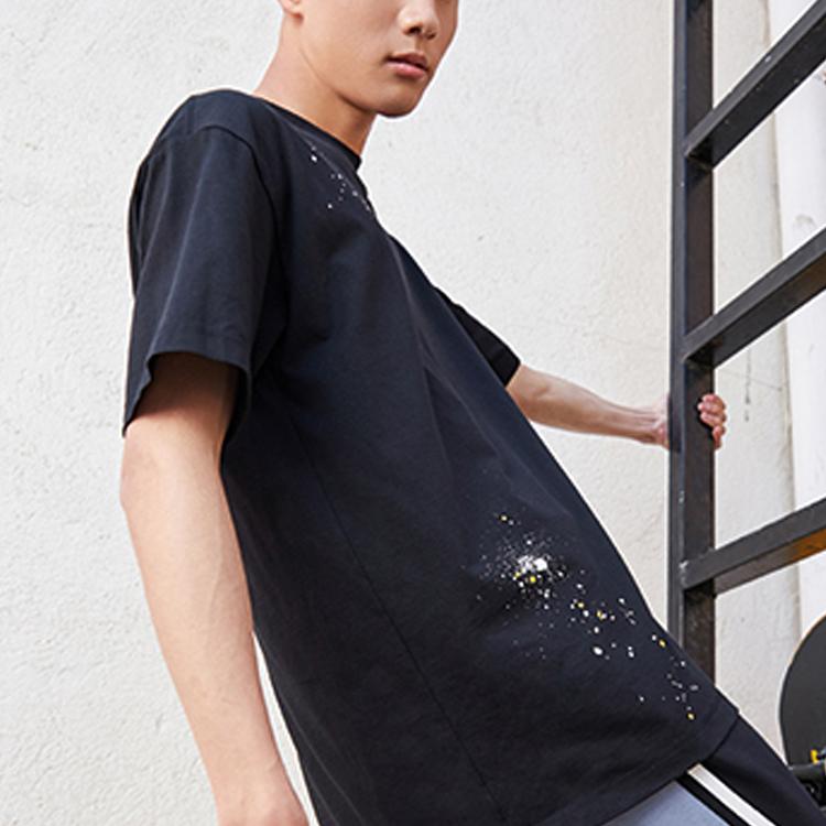 Li-Ning Футболка с круглым вырезом и коротким рукавом с чернильным принтом, мужские топы, черный AHSR081-1