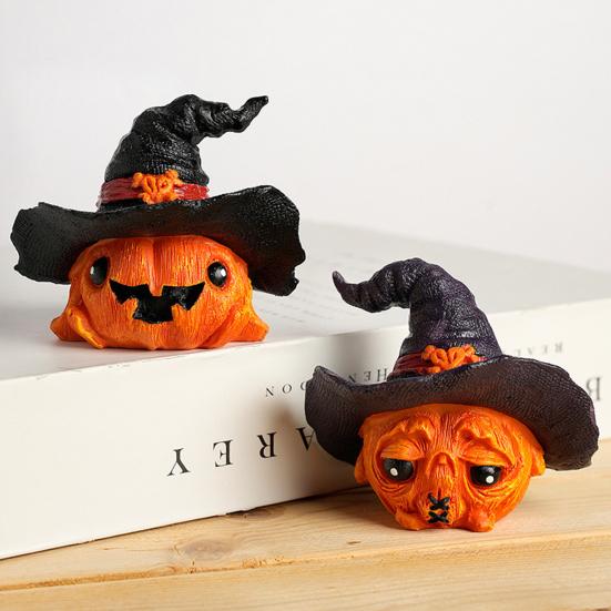 Mini Pumpkin Statue with Witch Hat Halloween Decoration Exquisite Workmanship Cute Pumpkin Figurine Table Festival Decoration