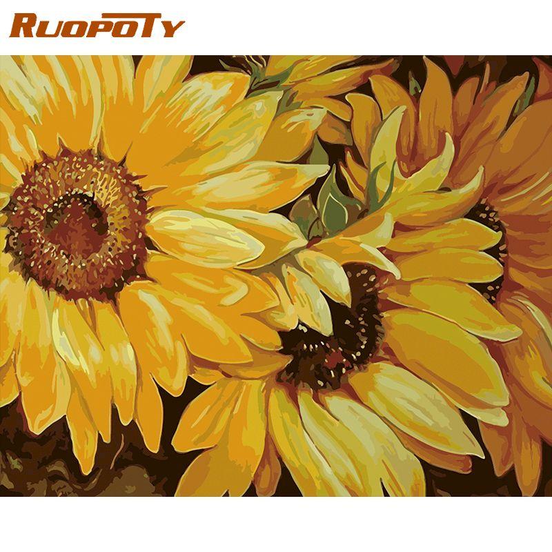 RUOPOTY Безрамные цветы серии DIY картина по номерам ручная роспись маслом акриловый рисунок по номерам для домашнего декора подарок