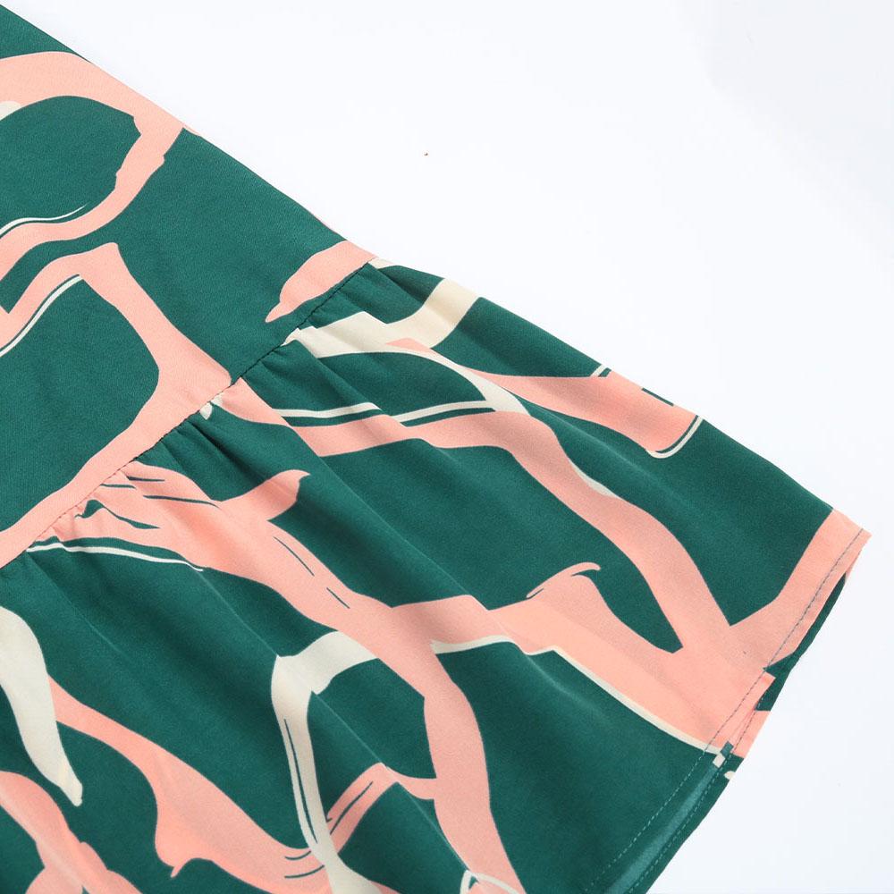 Осень-зима женское элегантное шифоновое платье трапециевидной формы длиной до колена с высокой талией и длинным рукавом с принтом