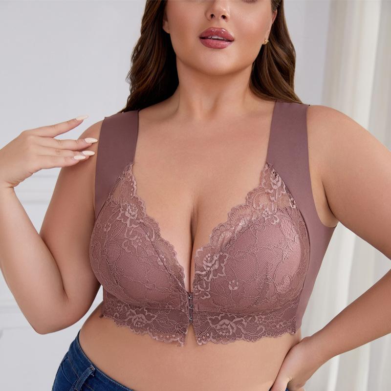European and American Plus Size Bra Thin Vest for Women with Gathered Beautiful Back and Front Buckle Fixed Cup Underwear