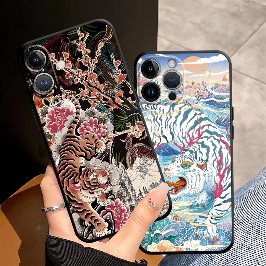 Чехол-бампер в национальном стиле с тигром, черный, мягкий, для iPhone 7 8 Air 13 12 11 17 Pro Max XR XS 15 16 14 Plus