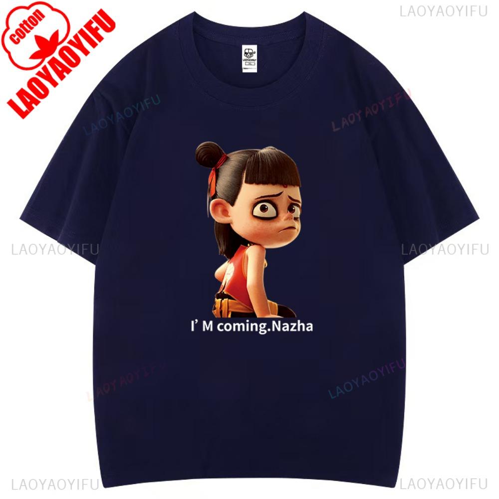 Футболка с рисунком Nezha Cartoon для мужчин и женщин, забавная одежда, футболка Harajuku из высококачественного хлопка с короткими рукавами