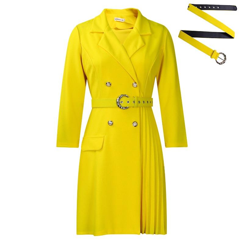 High Waist Fashion Waist Waist Folding Stitching Medium Long Suit Dress