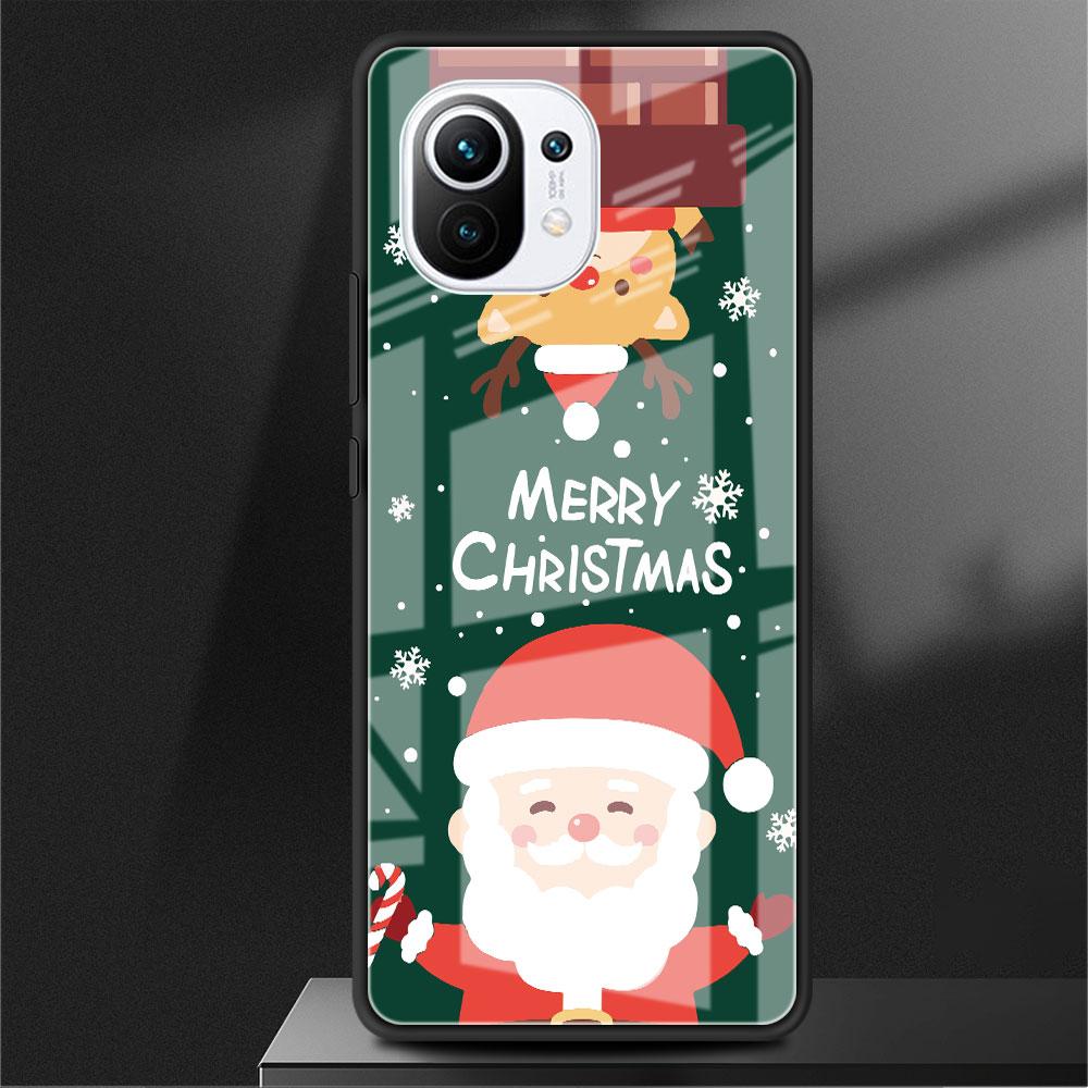 Стеклянный чехол для Xiaomi Poco X3 NFC 11 Lite 11T F3 M3 для Redmi Note 11 10 9 8 Pro 10S 9S 9A 9C Чехол для телефона Снеговик Рождество
