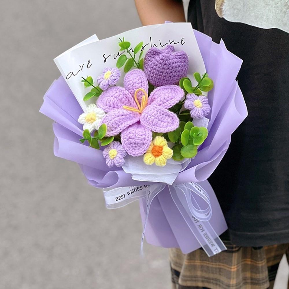 Woven Crochet Flower Bouquet Sunflower Artificial Flowers New Knitted Flower Valentines Day Gift
