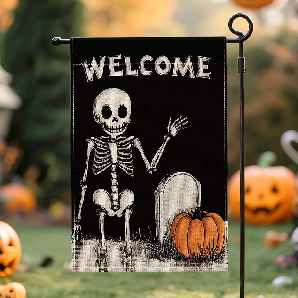 Садовый флаг на Хэллоуин Тыква Призрак Флаги Хэллоуина 45x30см Двусторонний Декор для двора Уличный Приветствие(без флагштока)