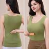 Women Thermal Tank Top Square Neck Sleeveless Warm Camisole Top with Front And Back Pockets Winter Double Layer Basic Undershirts