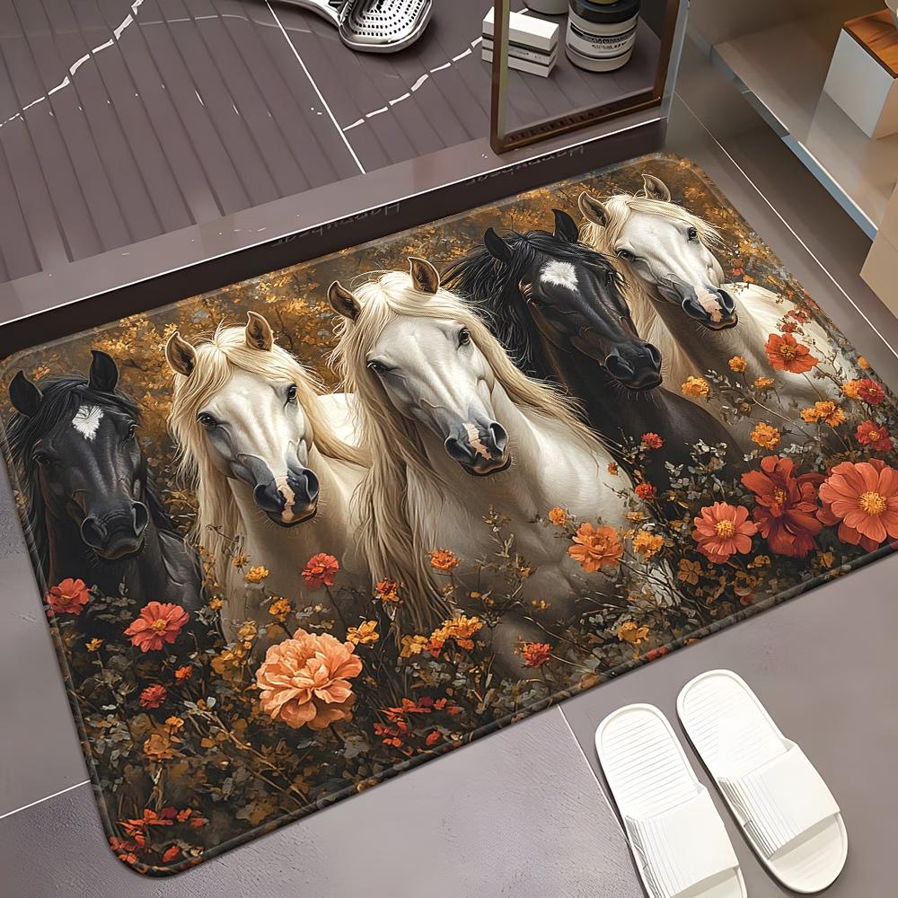 Running Horse Entrance Door Mat Wild Animals Welcome Floor Rug for Hallway Porch Home Decor Creative Western Foot Pad