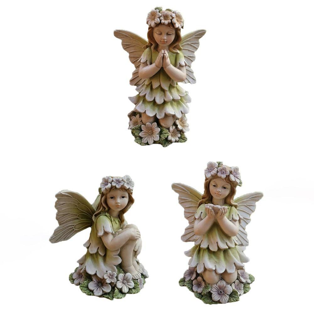 Crafts Resin Flower Fairy Statue Antique Cute Angel Sculpture Handmade Exquisite Garden Miniature Figurine Festive Atmosphere