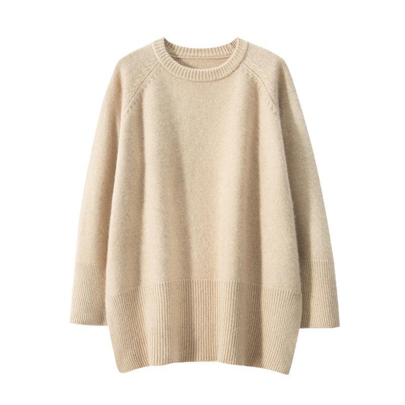 Lazy Wind Round Neck Loose Large Size Sweater Women's Autumn and Winter New Casual Hem Split Knitted Sweater Women