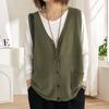 Women Knitting Vest V-Neck Sleeveless Single Breasted Warm Waistcoat Solid Color Loose Fit Knitted Tank Tops with Pockets