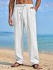 Летние мужские брюки прямого кроя из смесового льна, пляжные, легкие, дышащие, повседневные, с эластичной талией и завязками для комфорта на весь день