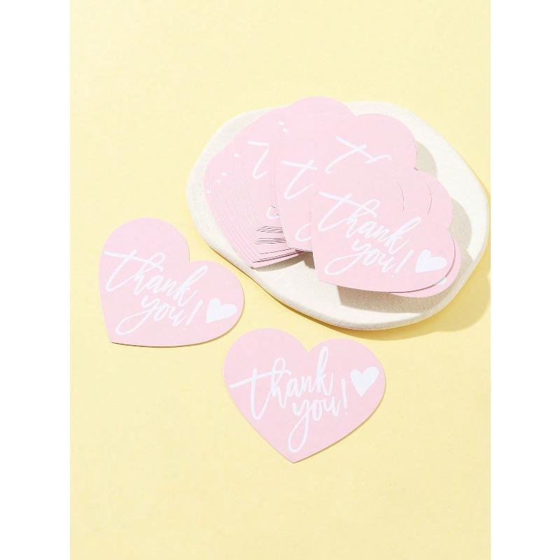 30Pcs/Bag Coated Paper Thank You Greeting Card, Heart with Word Thank You Pattern, 6x7cm