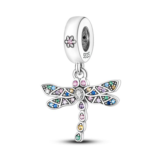 Fit Bracelet Inlaid Zircon Beads Charms 925 Sterling Silver Heart -Shape Colorful Dangle Pendants Bangle Jewelry