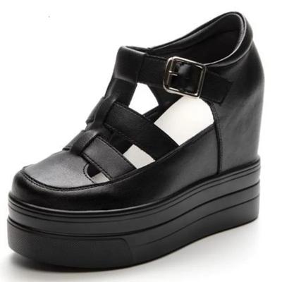 Модные 11 см новые женские сандалии удобная обувь пряжка модные летние туфли с круглым носком на платформе танкетка высокие скрытые каблуки женские дышащие