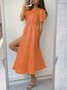 Однотонное женское платье с высокой талией и разрезом 2025 - Европейская и американская мода