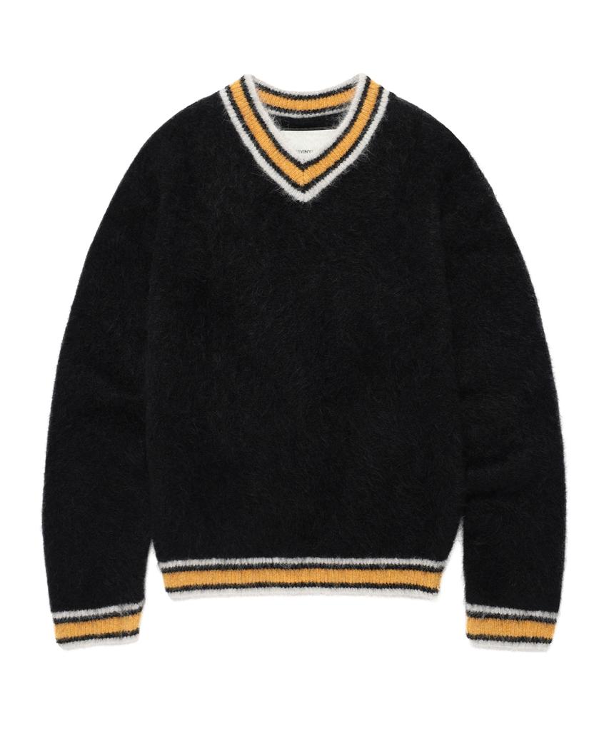 THEVINYLHOUSE Shaggy V Neck Sweater Black