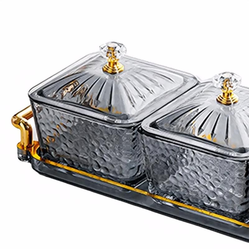 Стеклянные 3-секционные органайзеры для закусок с защитной крышкой и подносом и съемными мисками для сервировки на кухне и в столовой