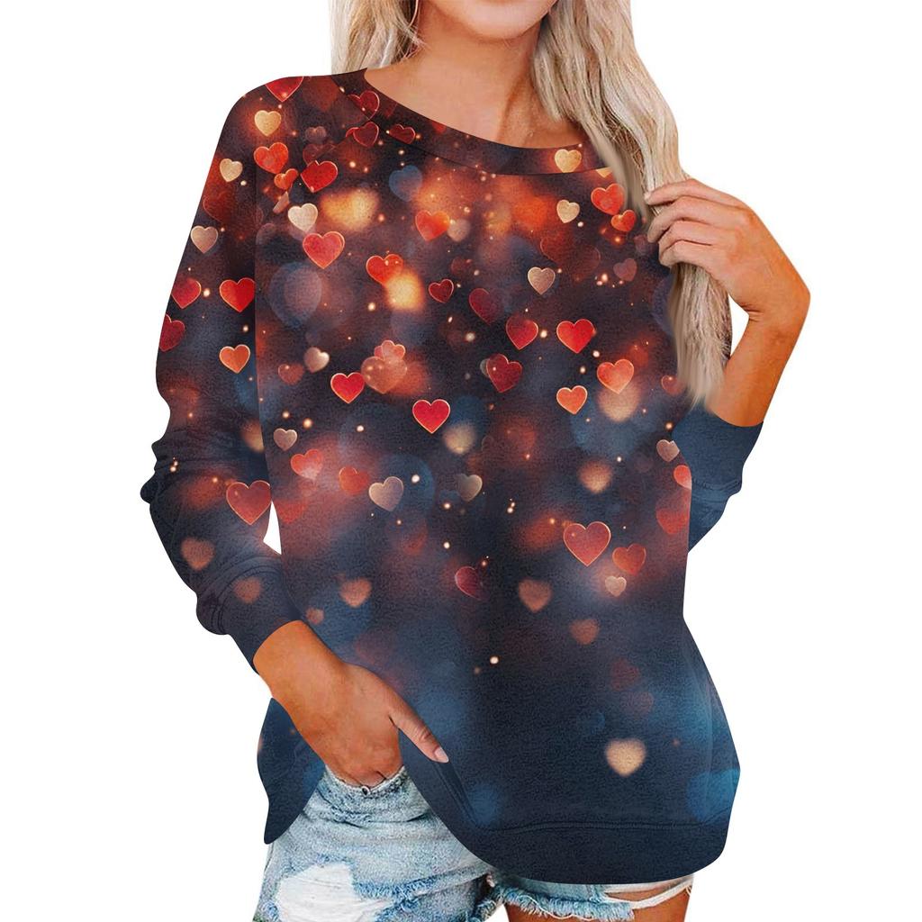 Женский модный пуловер с круглым вырезом и длинными рукавами, с принтом ко Дню святого Валентина, повседневный