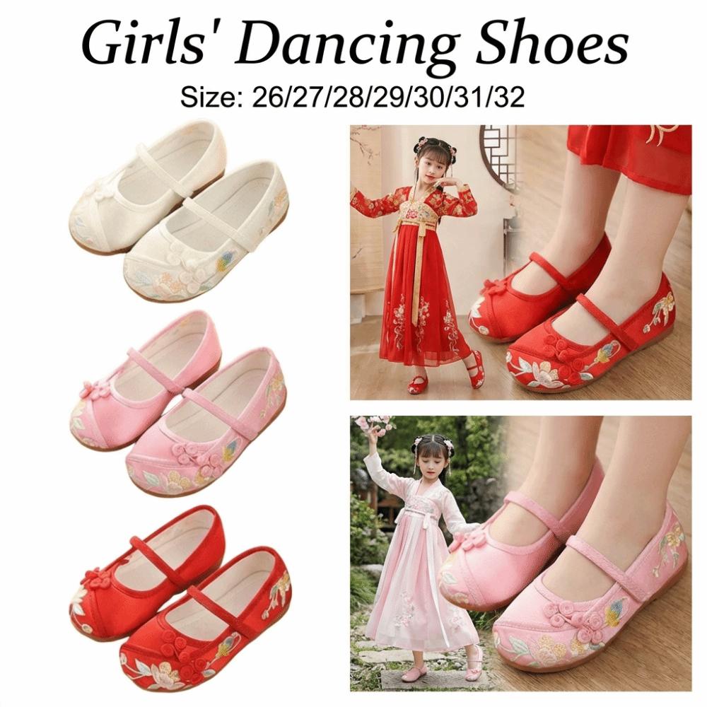 Износостойкие детские туфли Ханьфу с плоской подошвой, мягкая подошва, обувь для переодевания в стиле древних, для танцевального класса