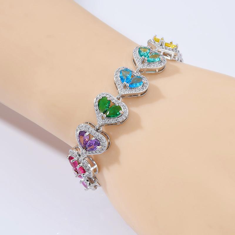 Water Drop Love Zircon Bracelet Copper Platinum Plated 17.5Cm Long Free Extension Buckle Color Treasure Bracelet
