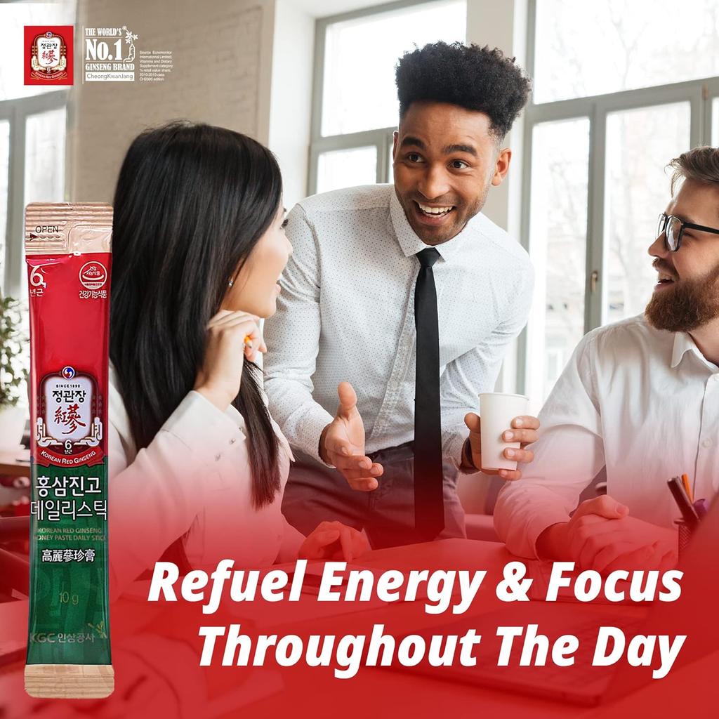 Медовые палочки CheongKwanJang Ginseng, Hong Sam Jin Go Daily, жидкий экстракт корейского красного женьшеня, натуральная энергия - 30 шт.