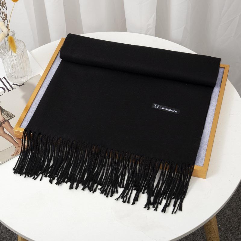 Scarf Women's Winter Monochrome Imitation Cashmere, Warm and Thickened Long Summer New Air-conditioning Fringed Large Shawl