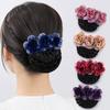 Updo Styling Tool Flower Hair Net with Spring Clip Net Pocket Headdress  For Work Use